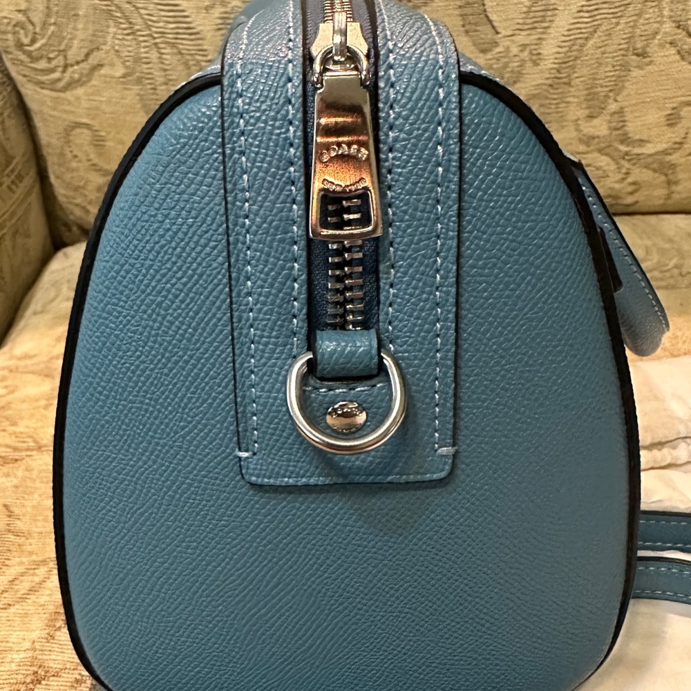 Coach Teal Blue Pebbled Leather Rowan Satchel with Detachable Strap - Picture 12 of 13